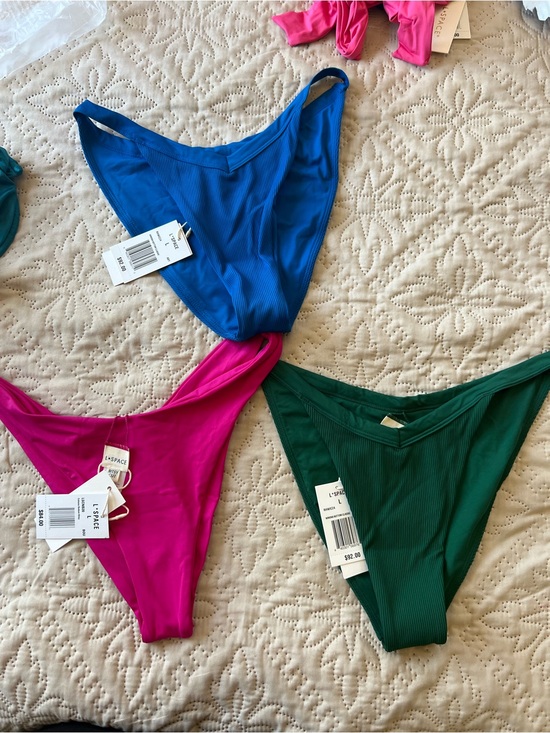 l*space Other - l*space Ribbed Bikini Bottoms Trio in Blue, Pink & Green